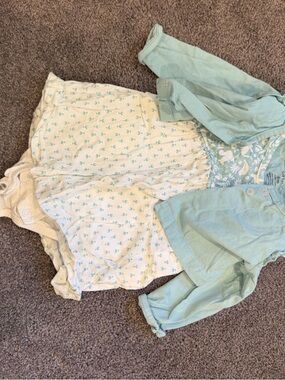 Carter's White and Light Blue Floral Baby Dress with Attached Cardigan
